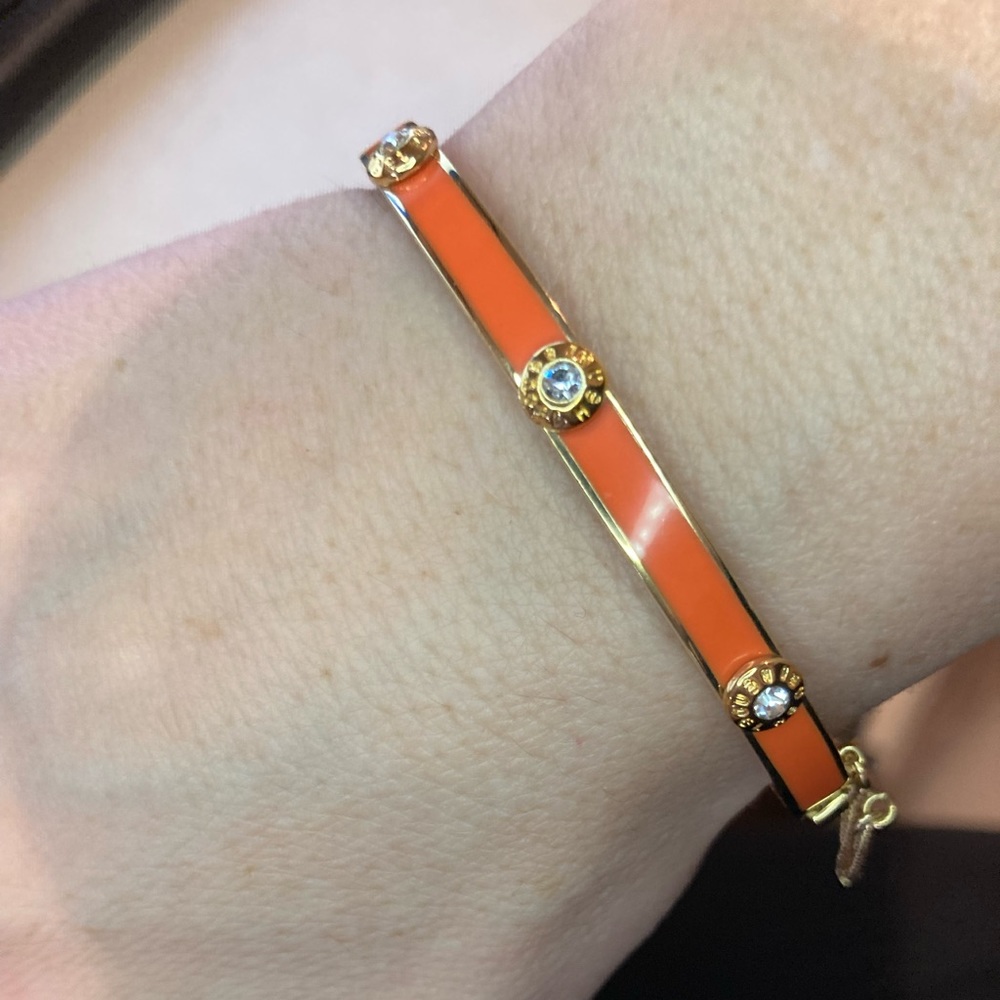 NWT Henri Bendel Petite Rivet Logo Bracelet in Orange & Gold